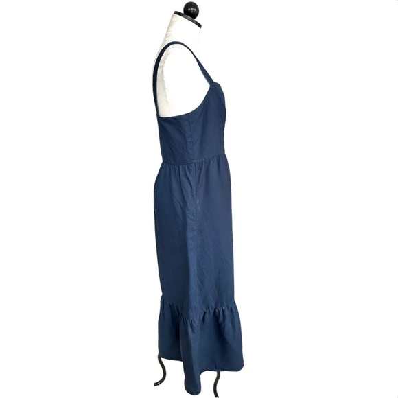 Frank and Oak Navy Blue Button Down Ruffle Sun Dress Sleeveless Size Medium - Picture 6 of 15